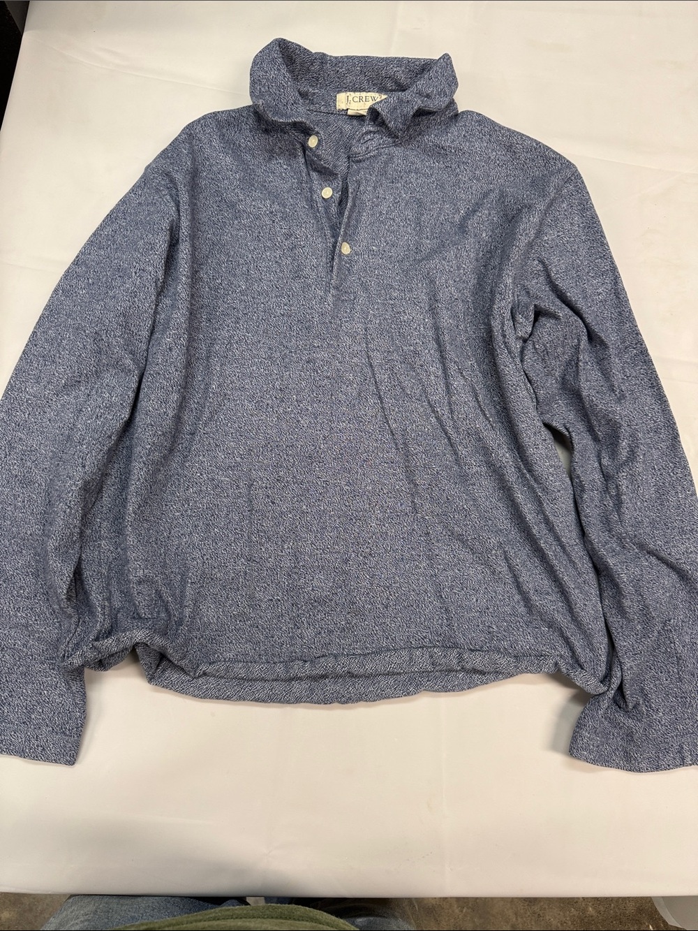 J. Crew Men's Heathered Navy Button-Neck Pullover